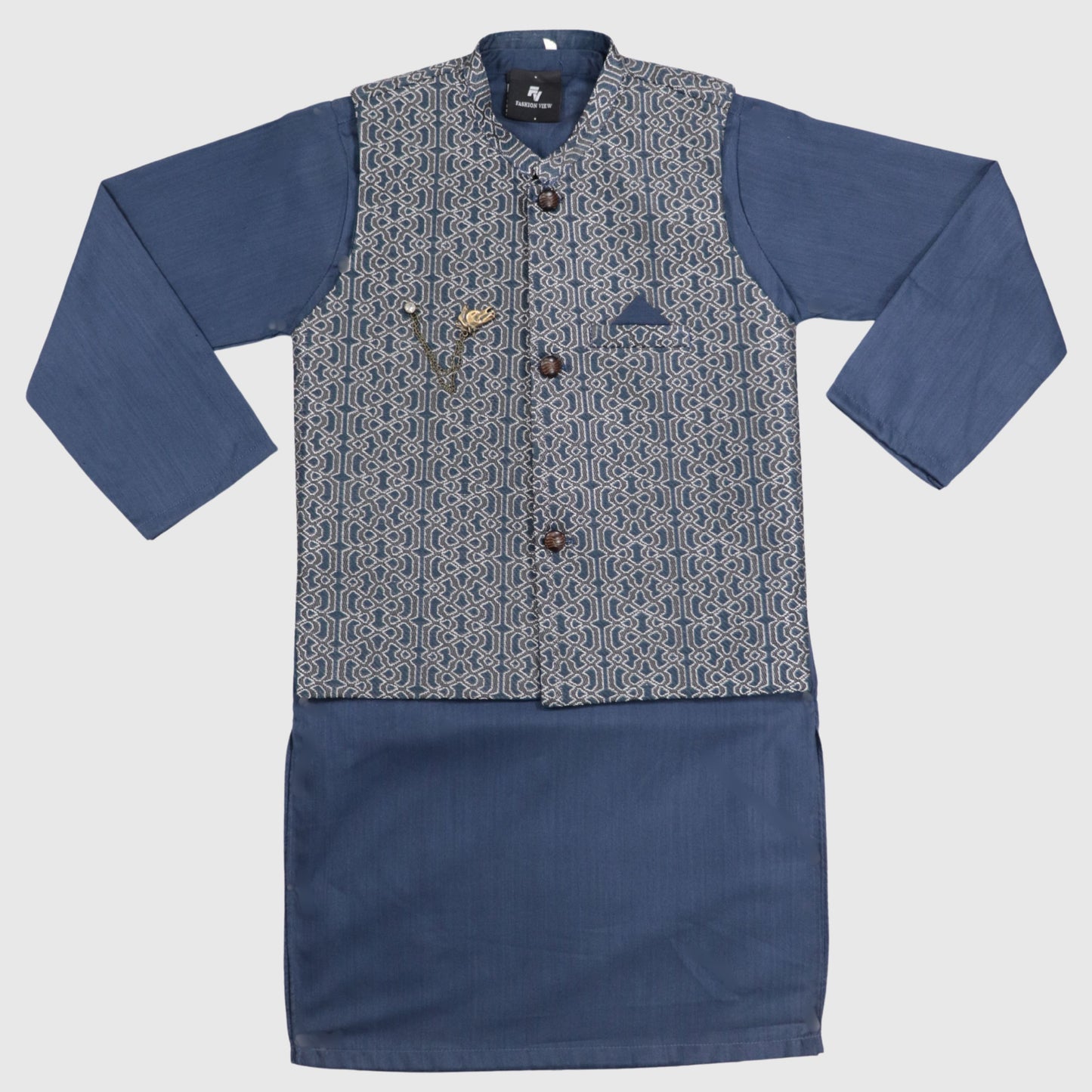 Blue Kurta Pajama with Waistcoat – Kids