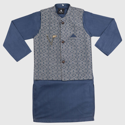 Blue Kurta Pajama with Waistcoat – Kids