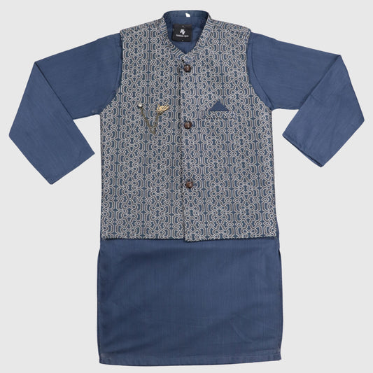 Blue Kurta Pajama with Waistcoat – Kids