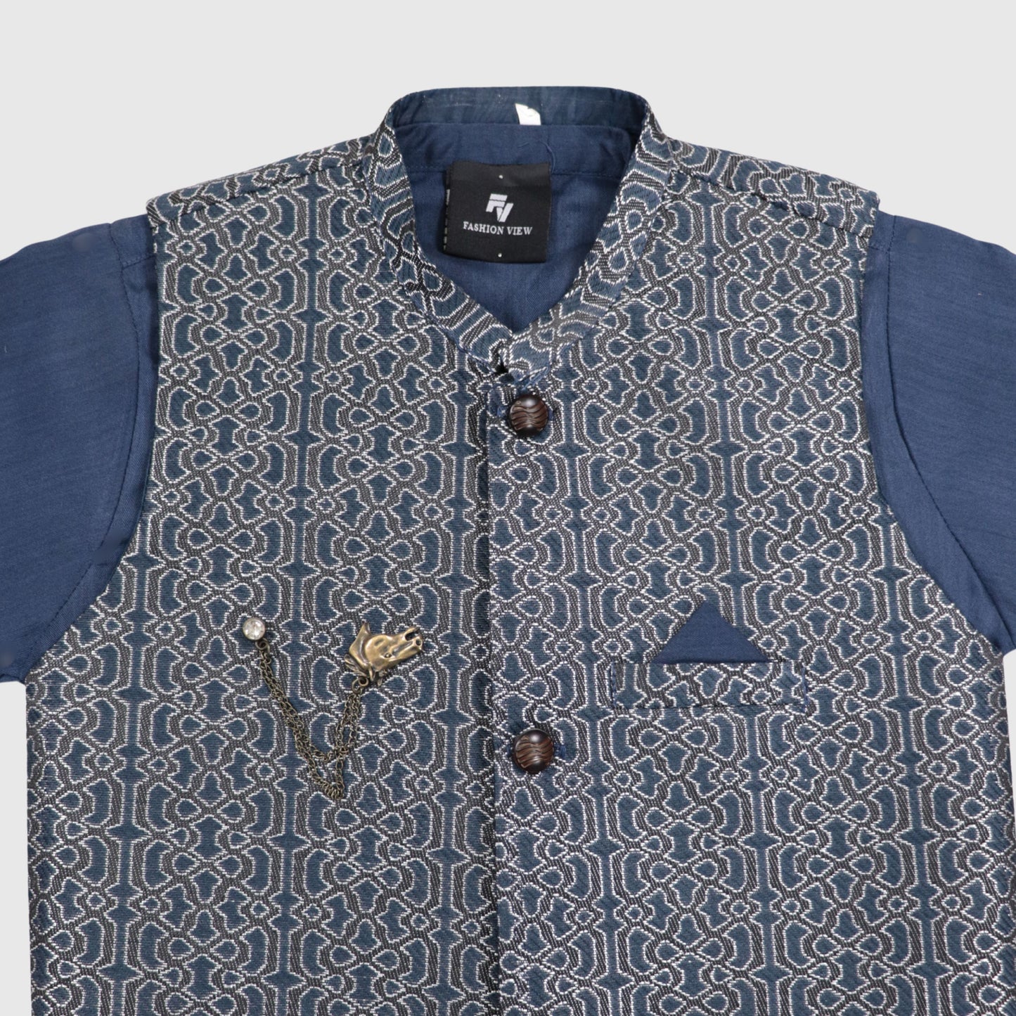 Blue Kurta Pajama with Waistcoat – Kids