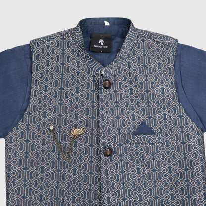Blue Kurta Pajama with Waistcoat – Kids