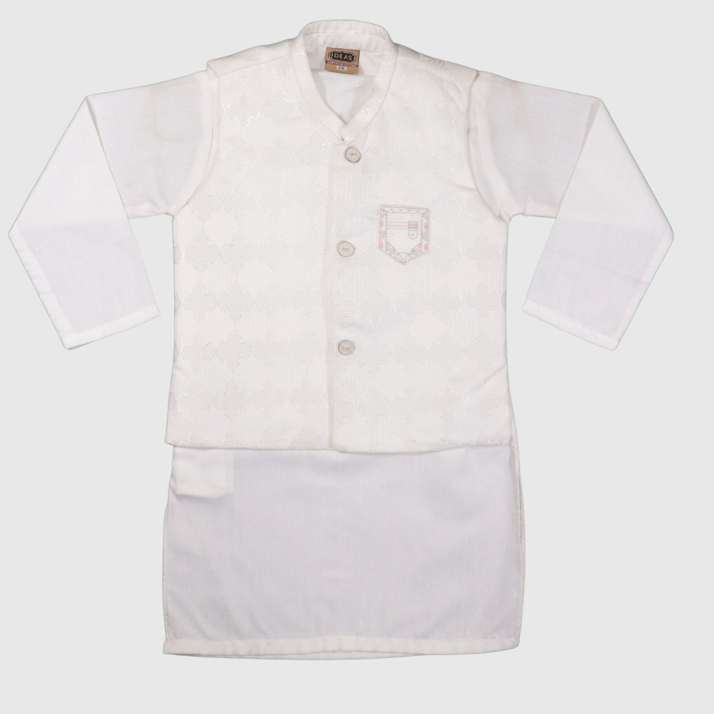 White Kurta Pajama with Waistcoat – Kids