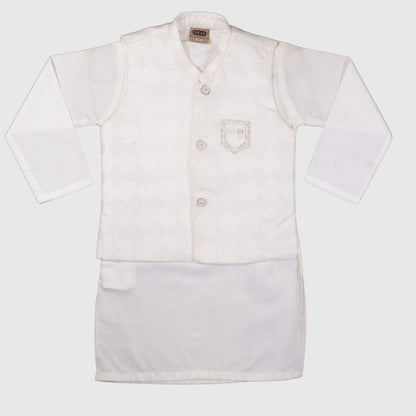White Kurta Pajama with Waistcoat – Kids
