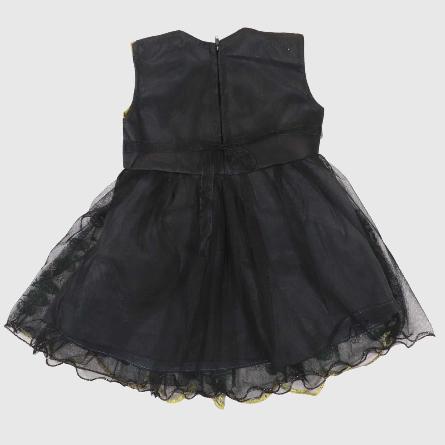 Girls' Black Floral Embroidered Dress