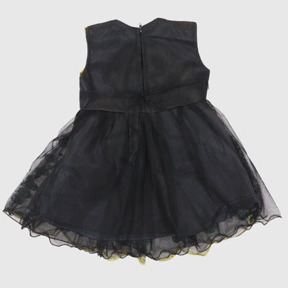 Girls' Black Floral Embroidered Dress