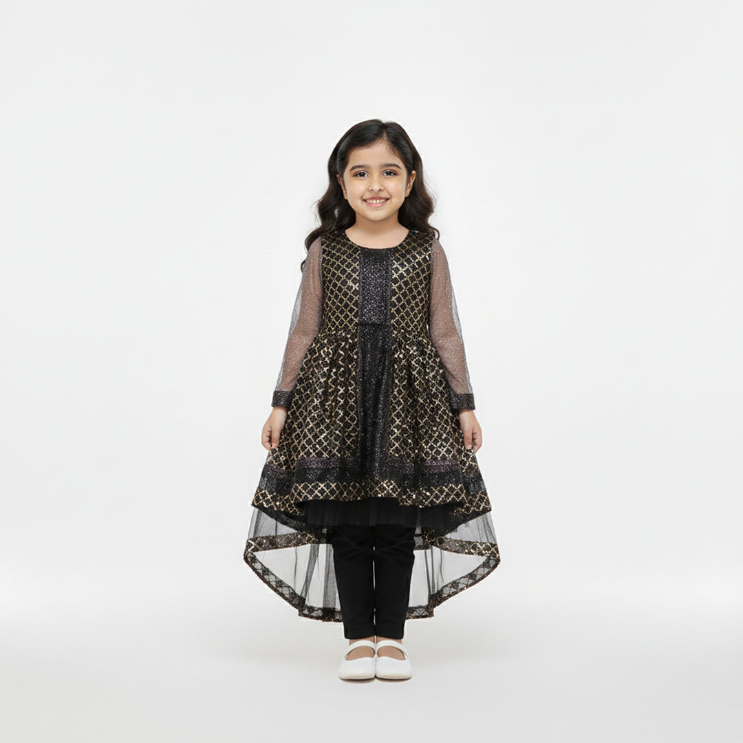 Criss-Cross Pattern Party Dress with Trouser