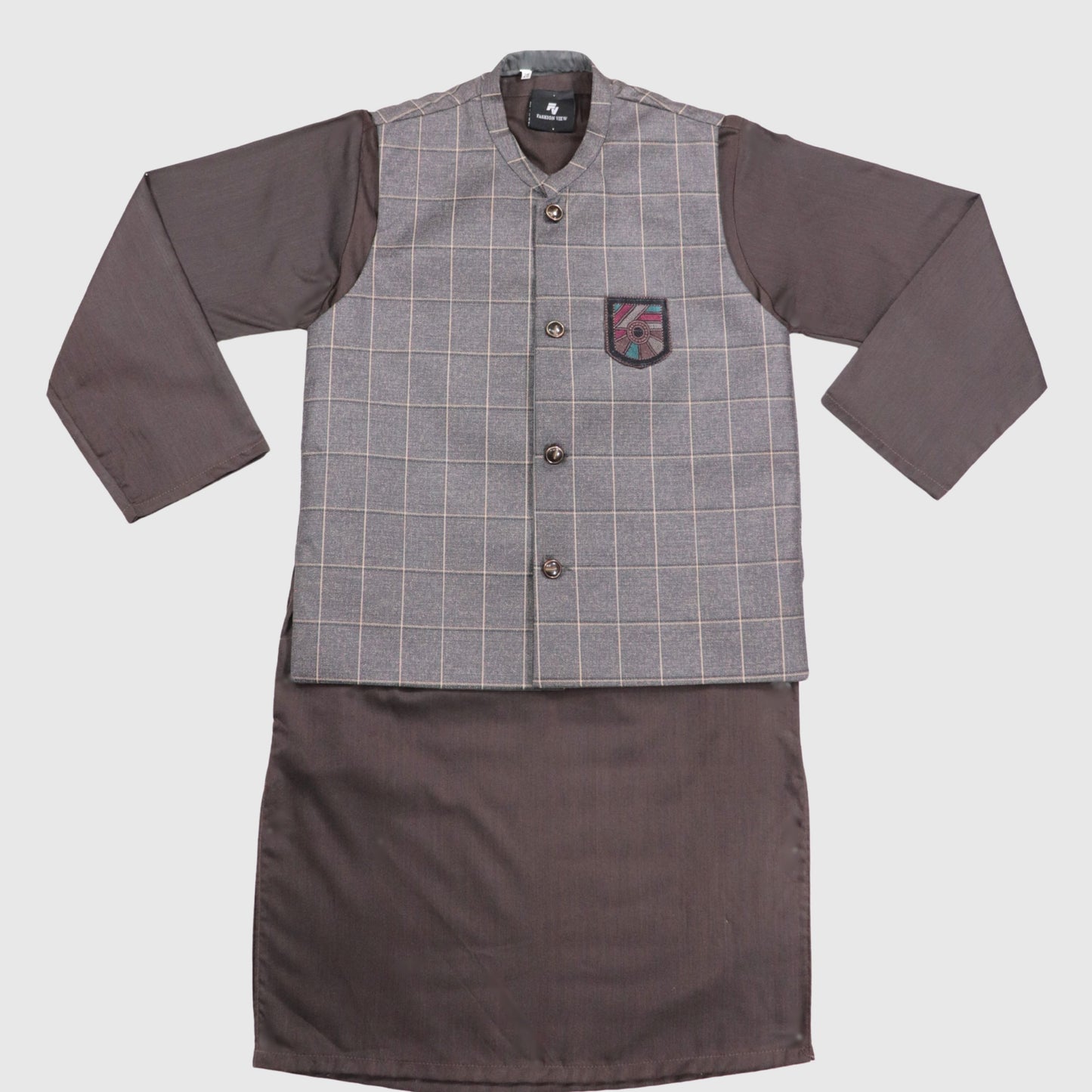 Brown Kurta Pajama with Waistcoat – Kids