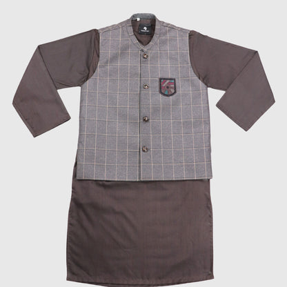 Brown Kurta Pajama with Waistcoat – Kids