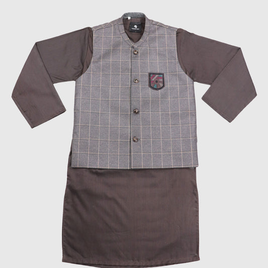 Brown Kurta Pajama with Waistcoat – Kids