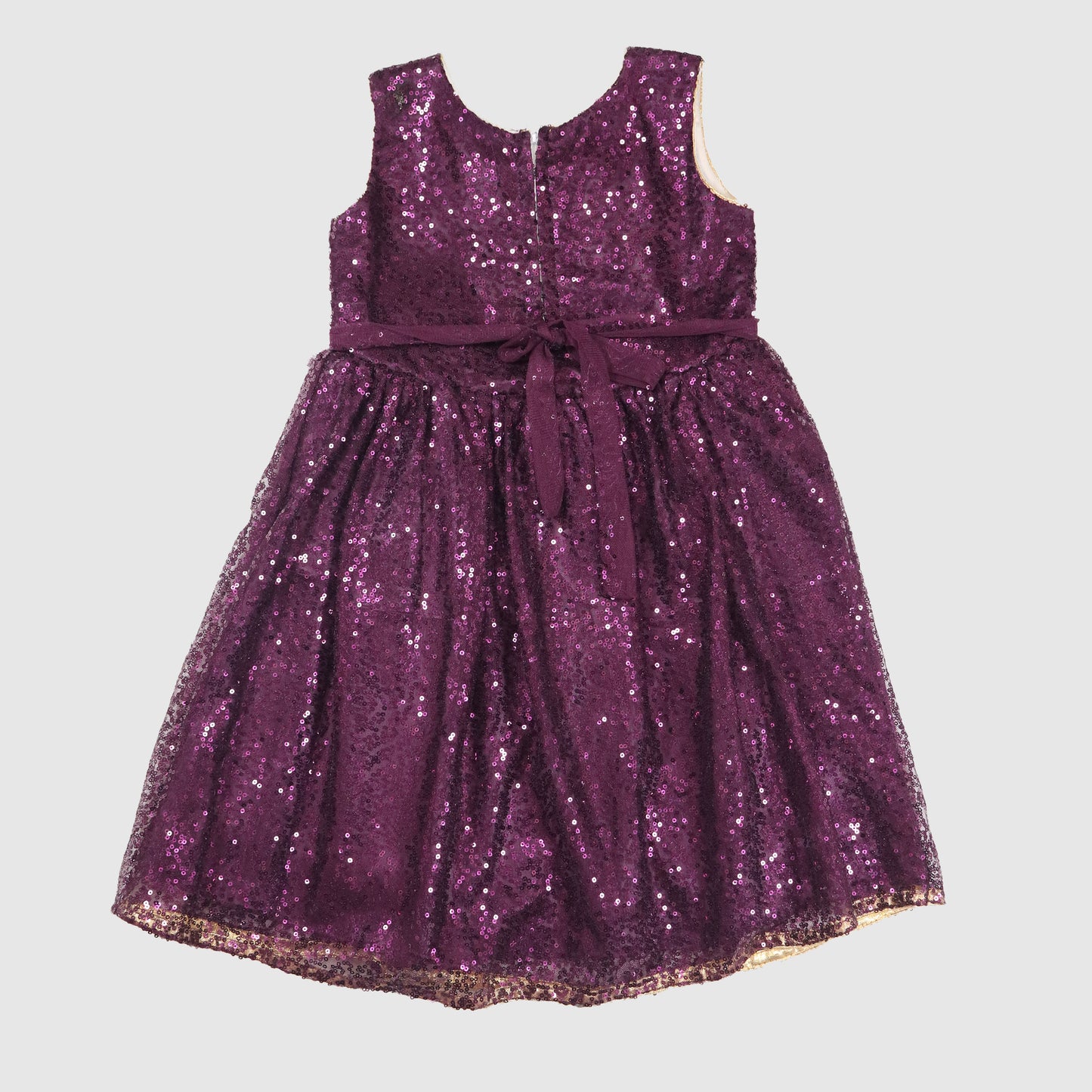 Sleeveless Sequin Dress with Glitter Waistband and Flower