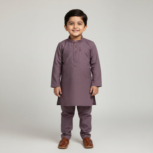 Dark Pinkish-Brown Kurta with Pajama – Kids
