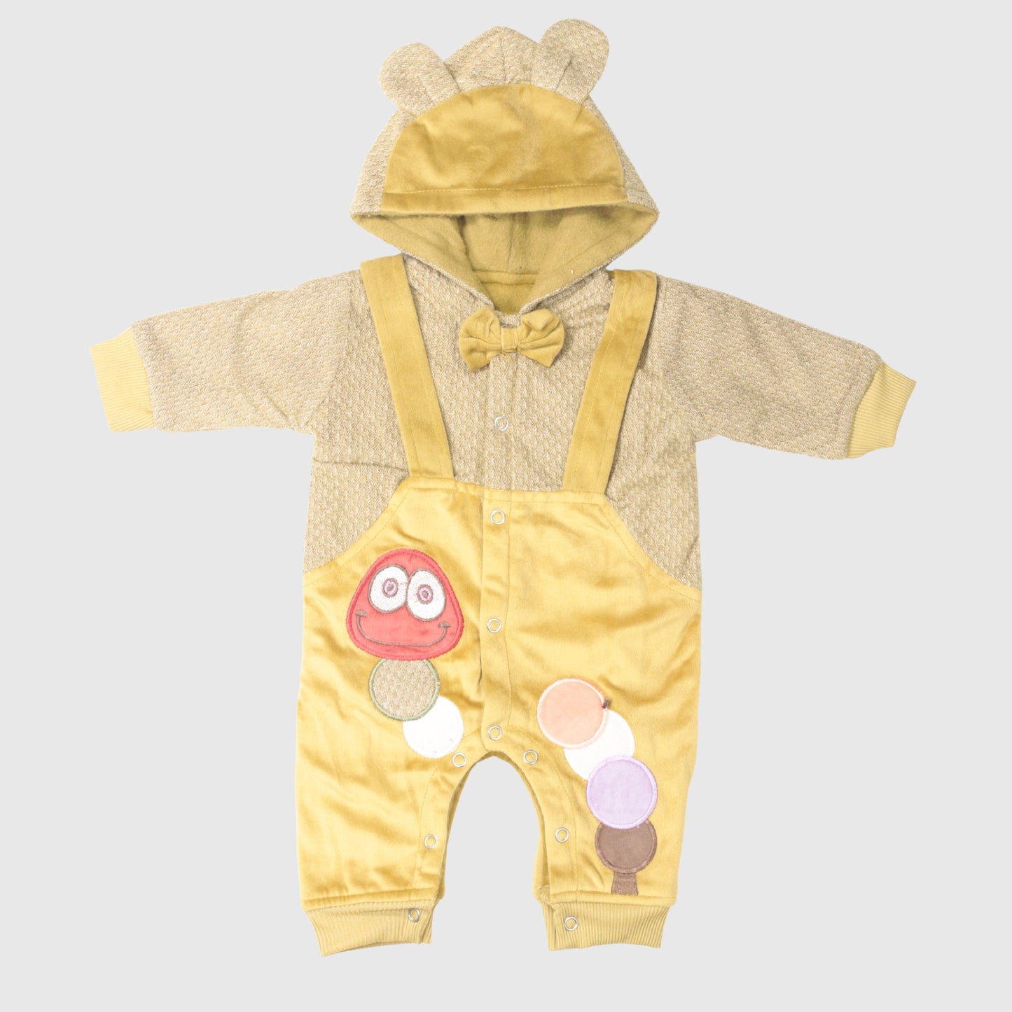Yellow & Beige Baby Hooded Romper (1-Piece)