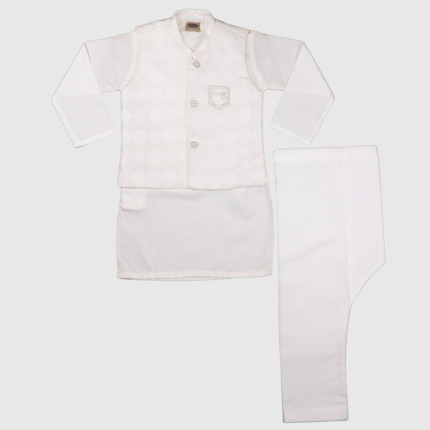 White Kurta Pajama with Waistcoat – Kids