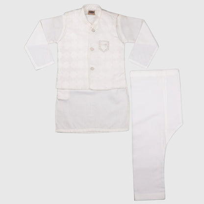 White Kurta Pajama with Waistcoat – Kids