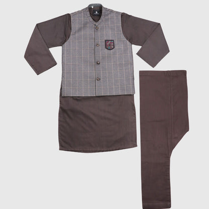 Brown Kurta Pajama with Waistcoat – Kids