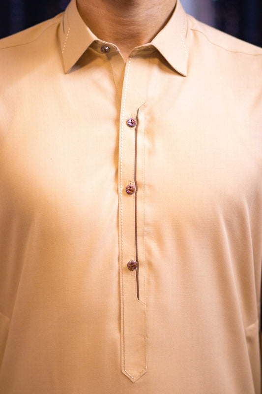 Beige Wash & Wear Semi-Formal Kamez Shalwar