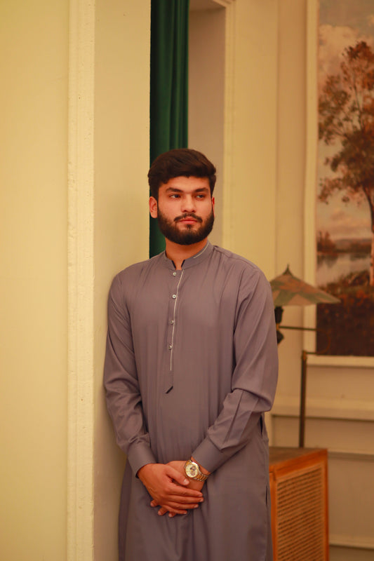 Grey Wash & Wear Semi-Formal Kameez Shalwar