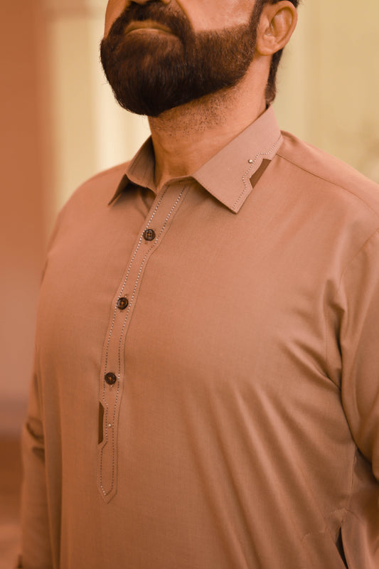 Light brown Wash & Wear Semi-Formal Kameez Shalwar