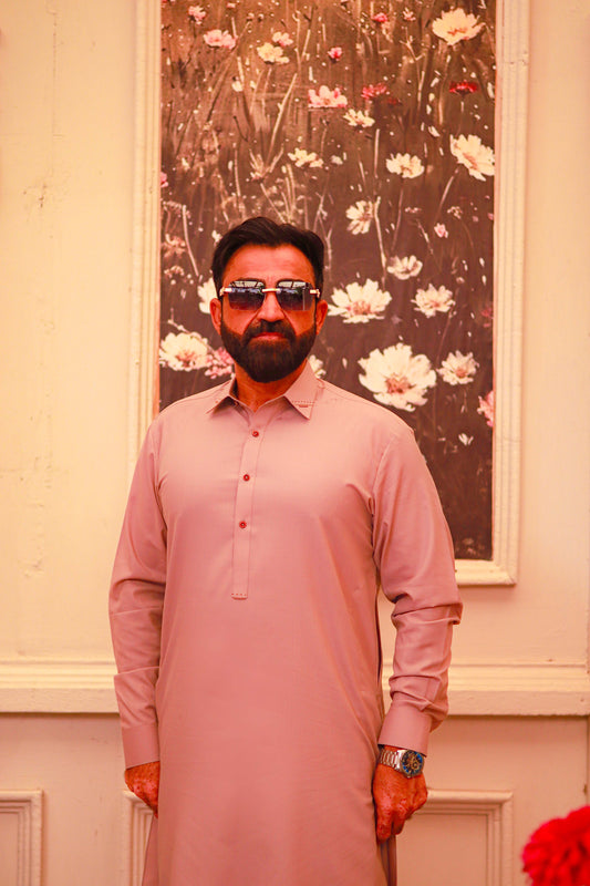 Light Tan Wash & Wear Semi-Formal Kameez Shalwar