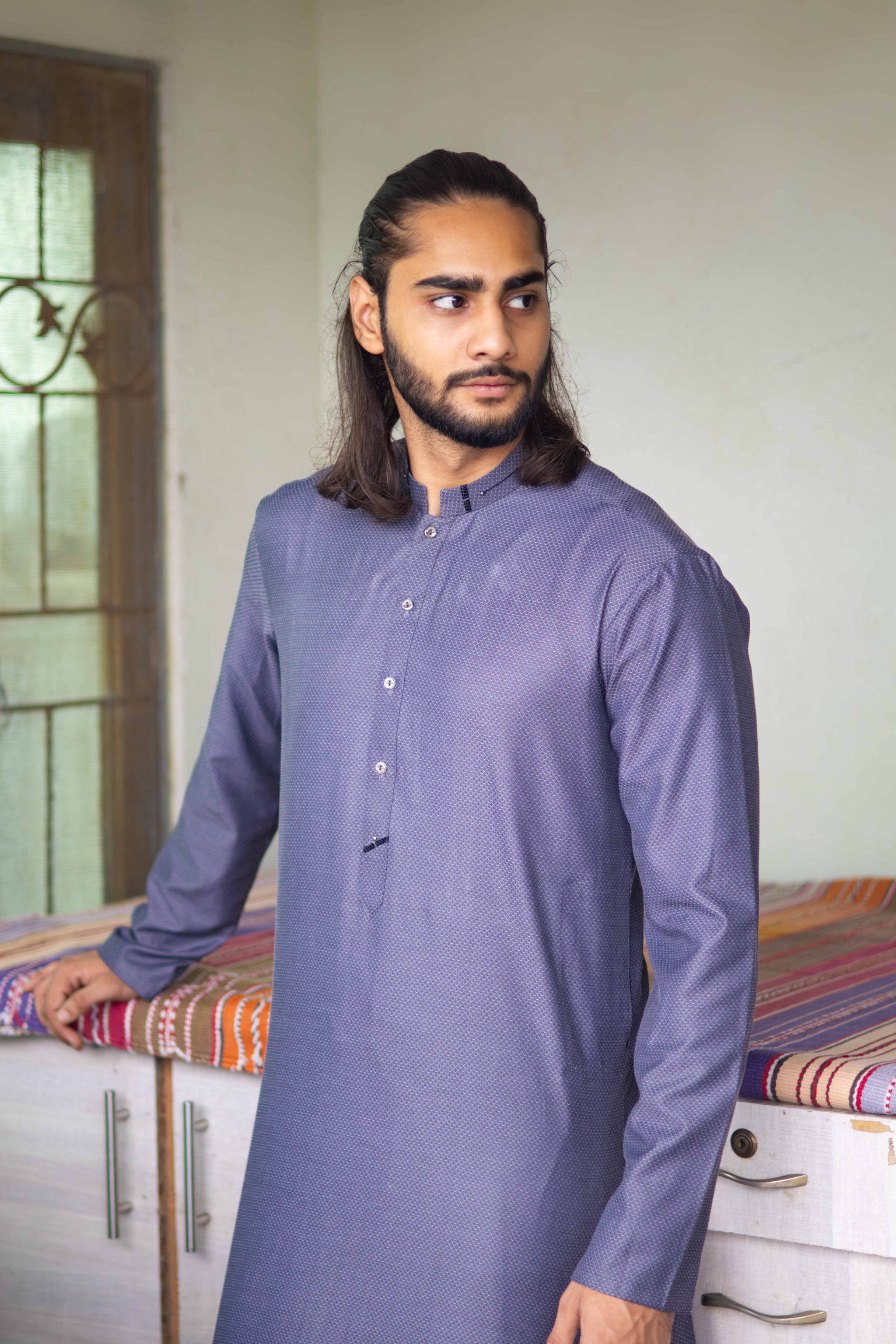 Slate Blue Shemra Cotton Casual Kurta