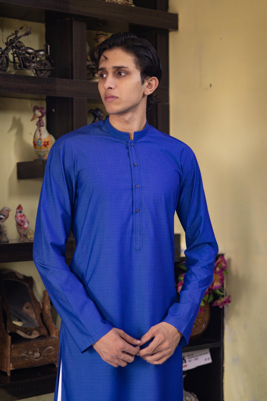 Royal Blue Shemra Cotton Casual Kurta