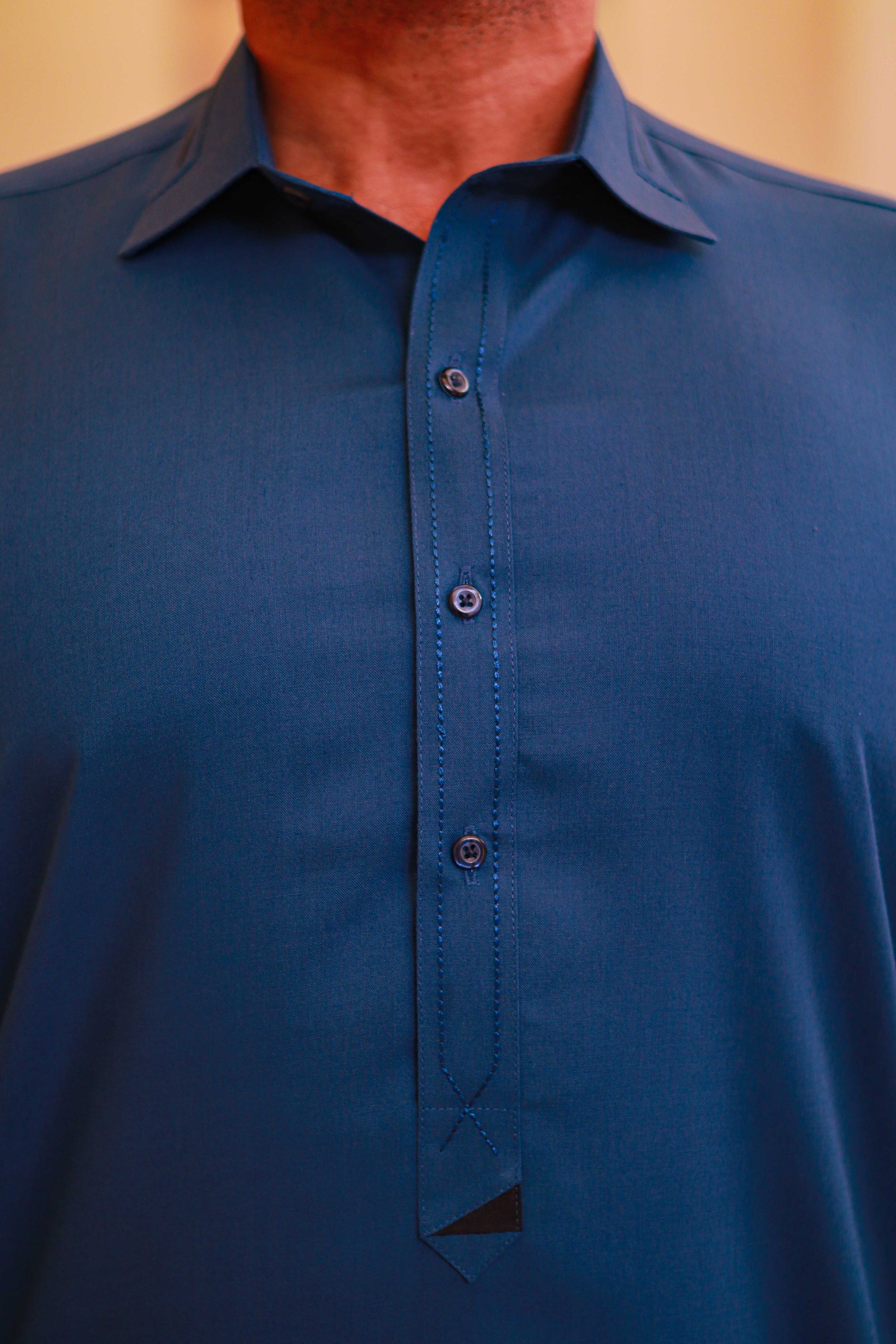 Dark Blue Wash & Wear Semi-Formal Kameez Shalwar