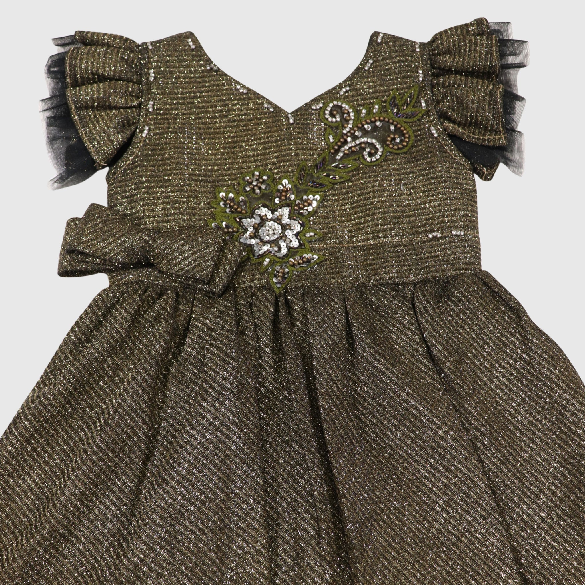 Glitter Olive Floral Frock