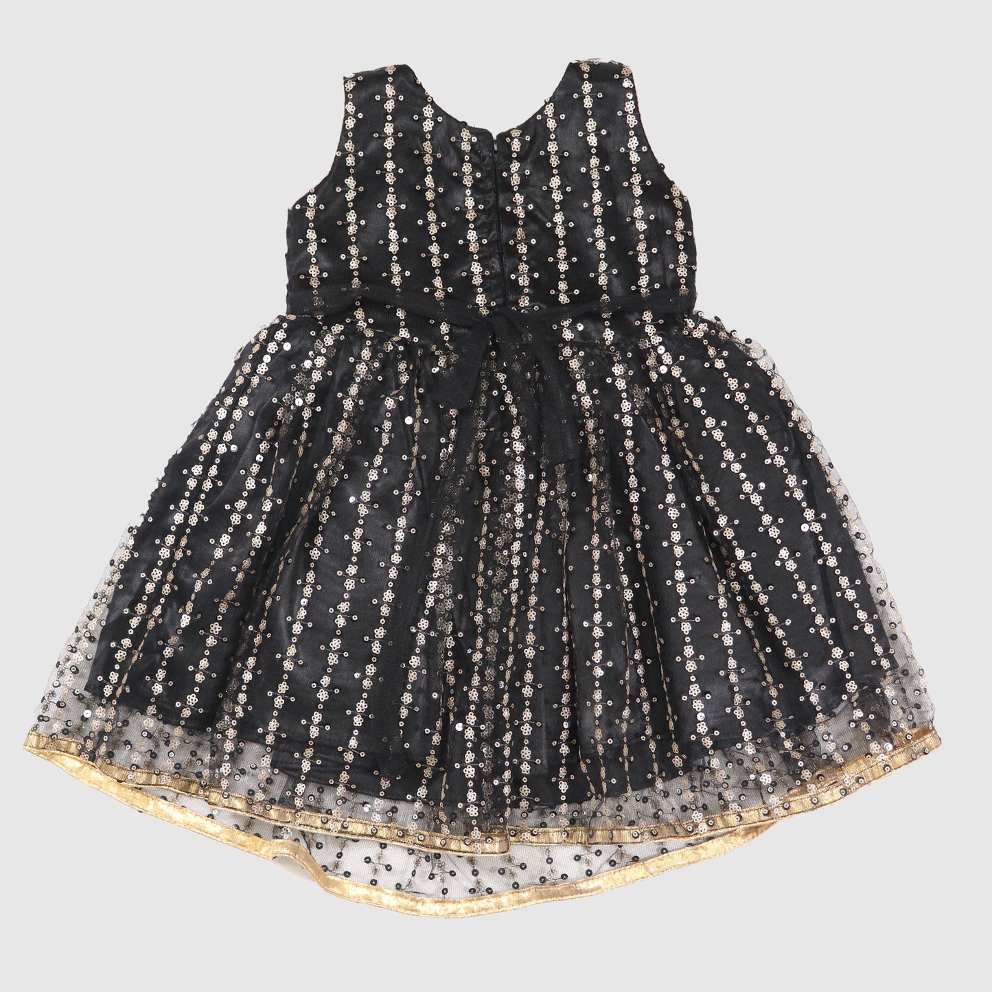 Sleeveless Sequin Dress with Glitter Waistband and Flower