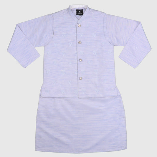 Light Purple Kurta Pajama with Waistcoat – Kids