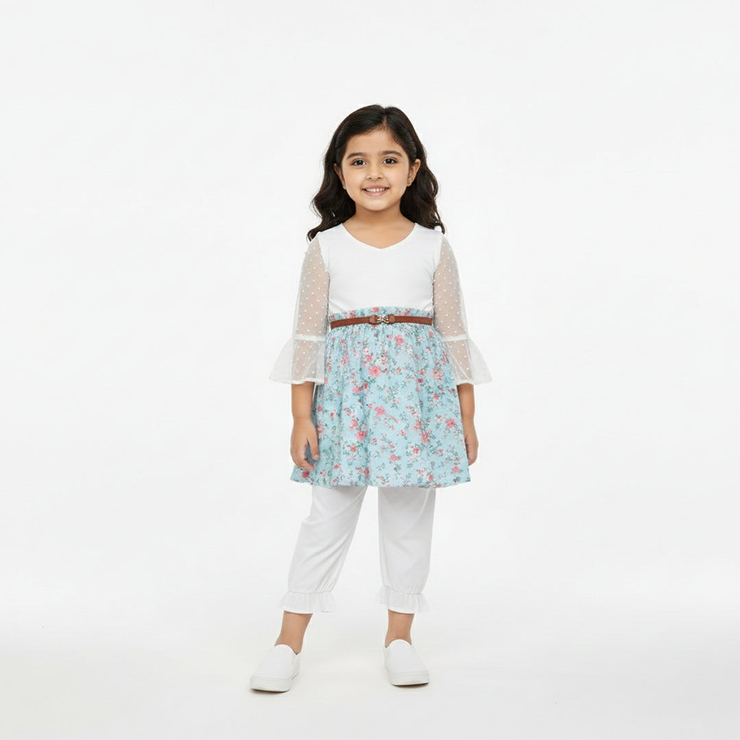 Elegant Frock & Trouser Set with Belt