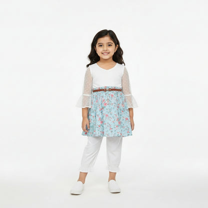 Elegant Frock & Trouser Set with Belt