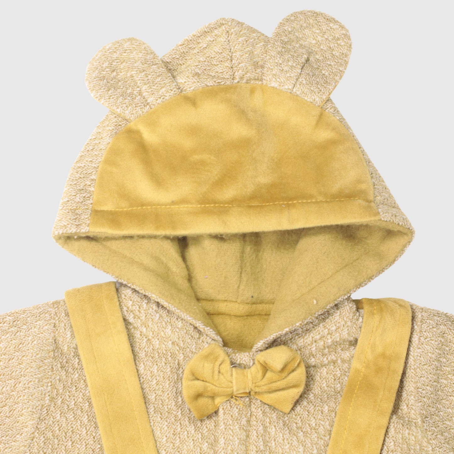 Yellow & Beige Baby Hooded Romper (1-Piece)