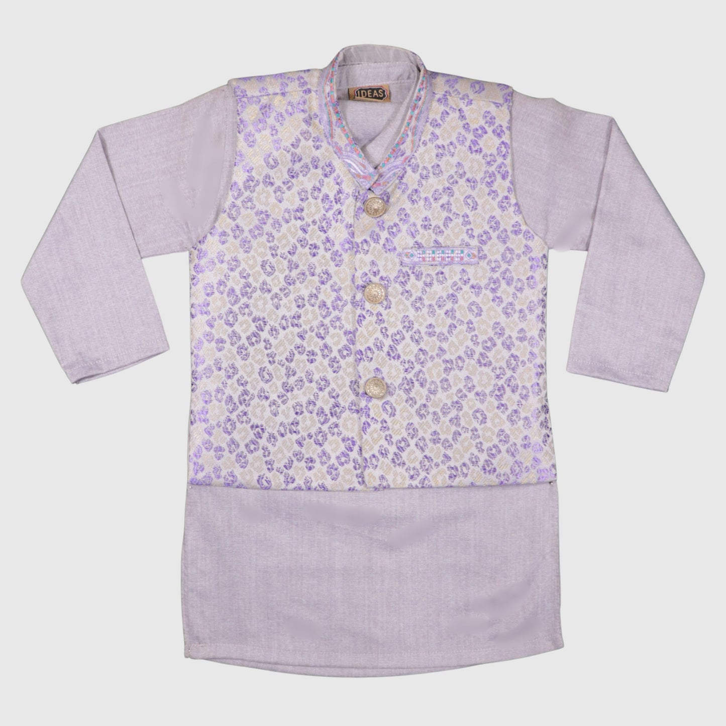 Light Purple Kurta Pajama with Waistcoat – Kids