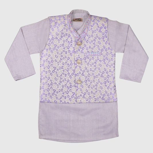 Light Purple Kurta Pajama with Waistcoat – Kids