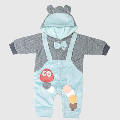 Grey & Blue Baby Hooded Romper (1-Piece)