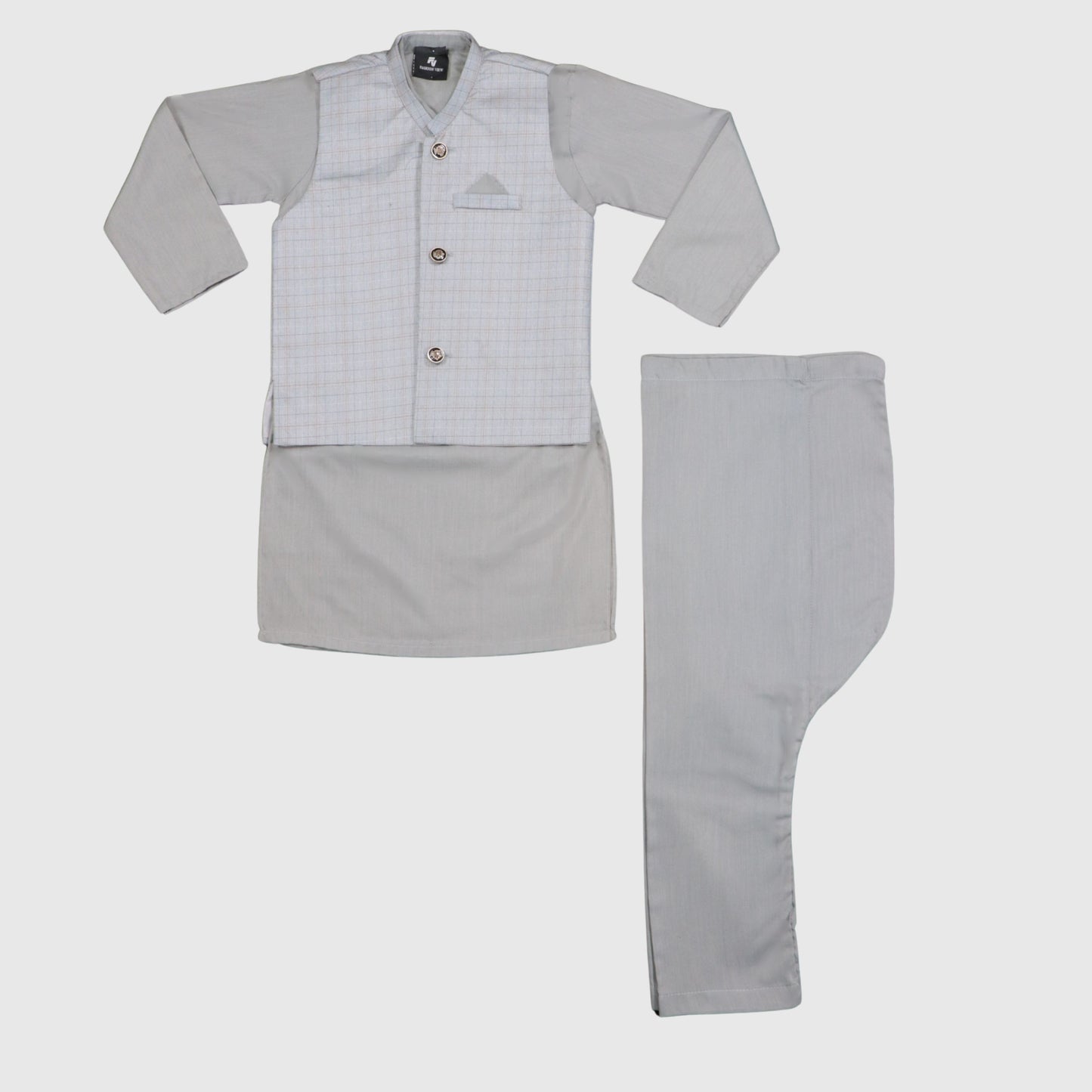 Grey Kurta Pajama with Waistcoat – Kids