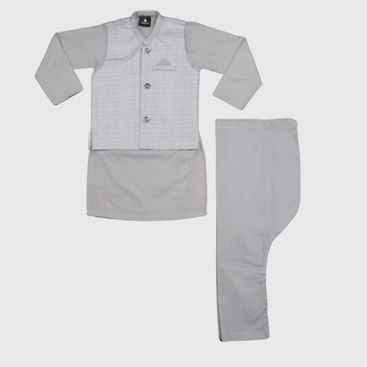 Grey Kurta Pajama with Waistcoat – Kids