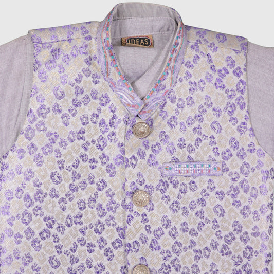 Light Purple Kurta Pajama with Waistcoat – Kids