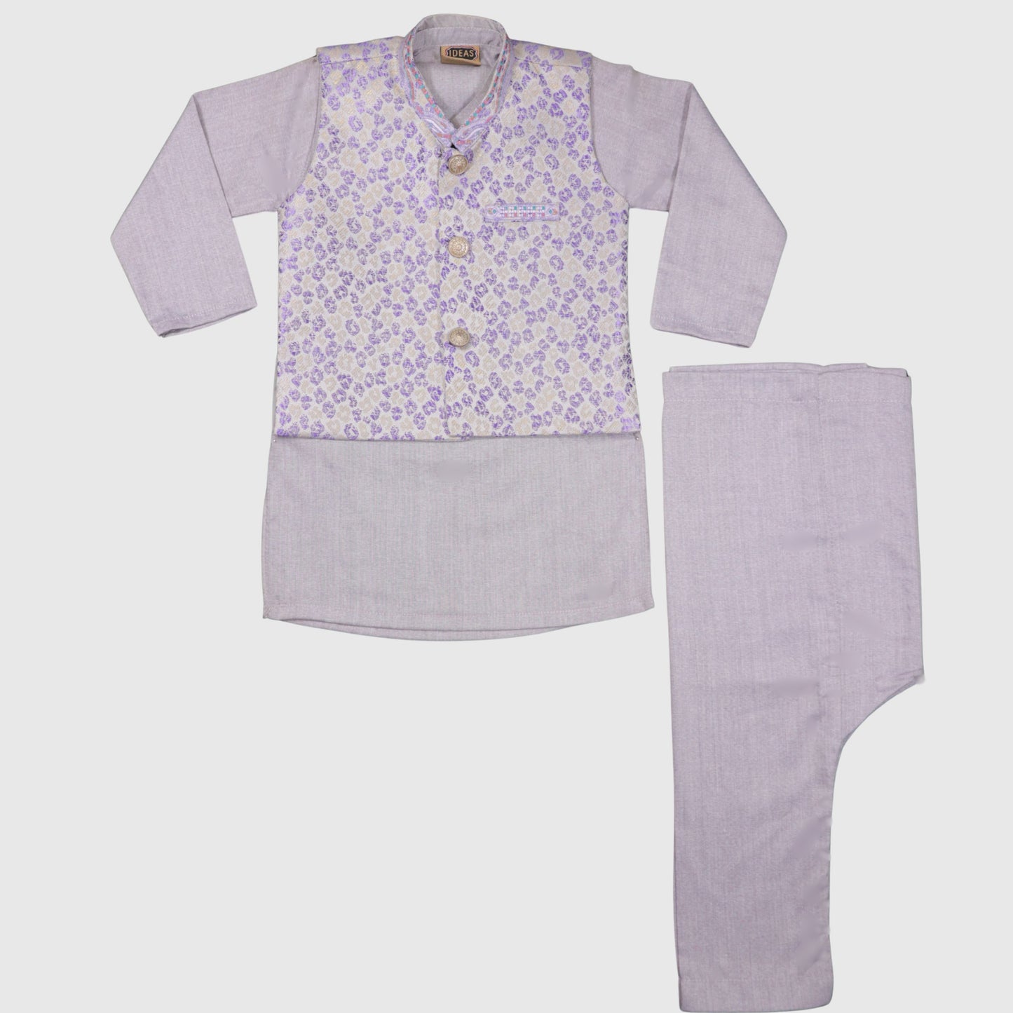Light Purple Kurta Pajama with Waistcoat – Kids