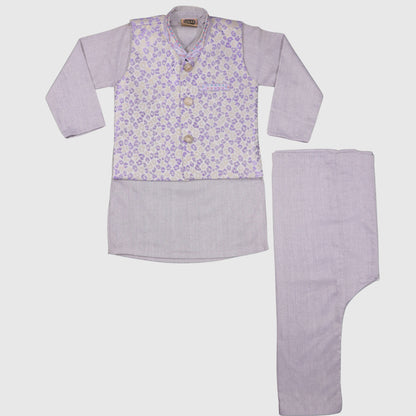 Light Purple Kurta Pajama with Waistcoat – Kids