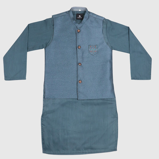 Blue Kurta Pajama with Waistcoat – Kids