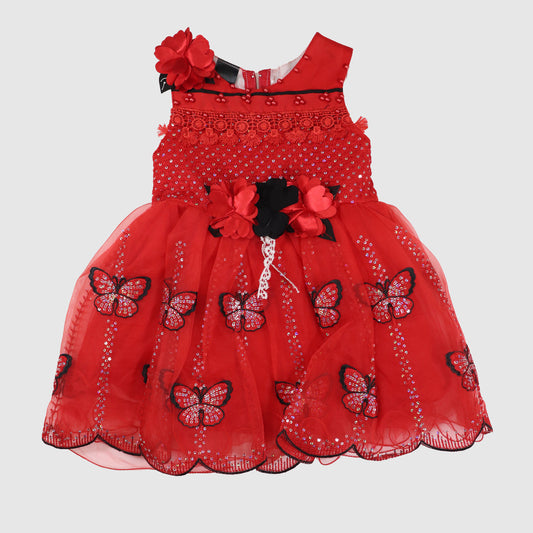Girls’ Red Butterfly Sequin Frock with Matching Accessories