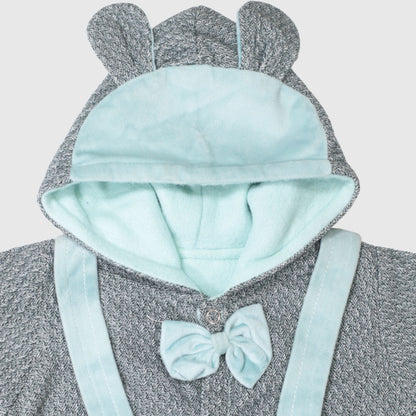 Grey & Blue Baby Hooded Romper (1-Piece)