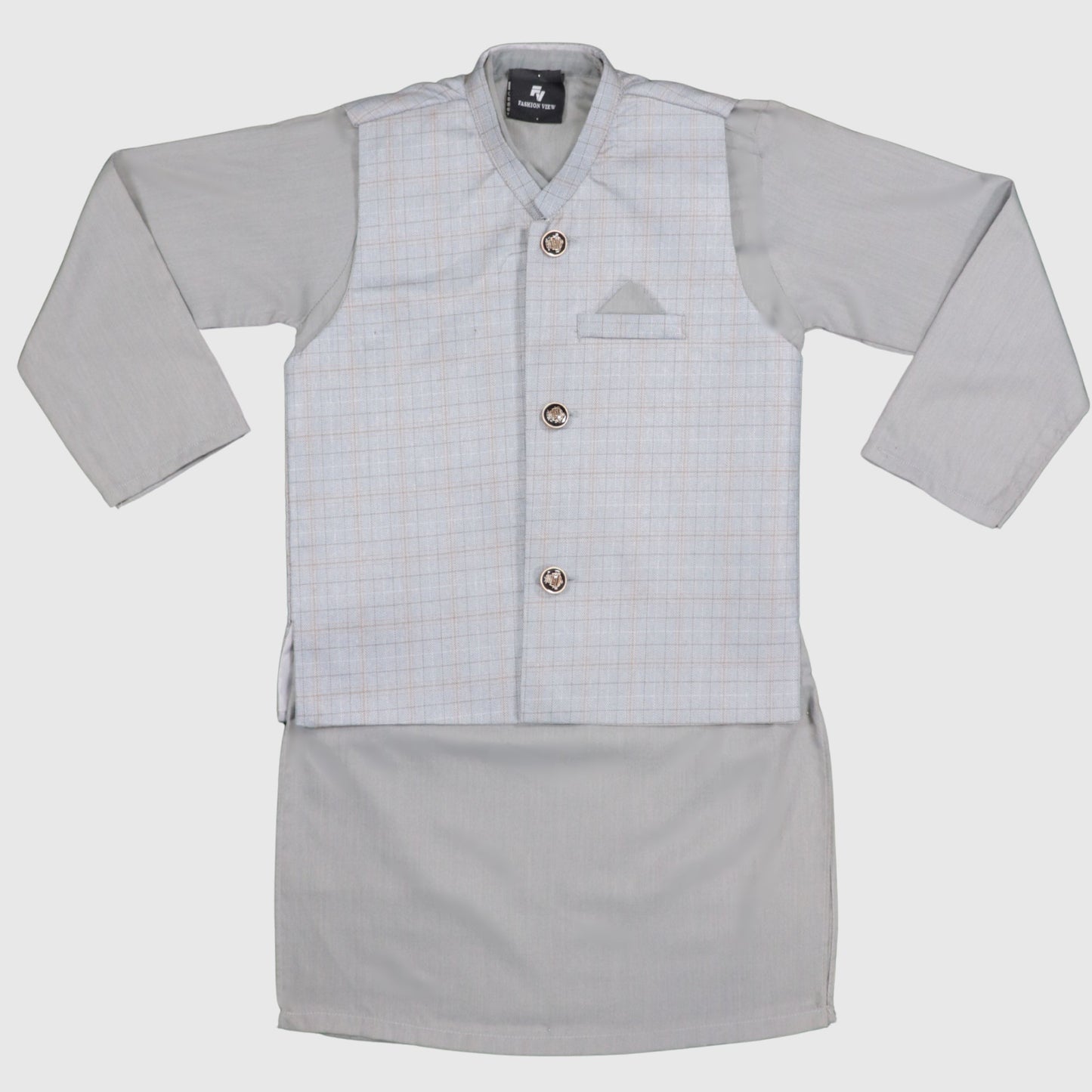 Grey Kurta Pajama with Waistcoat – Kids