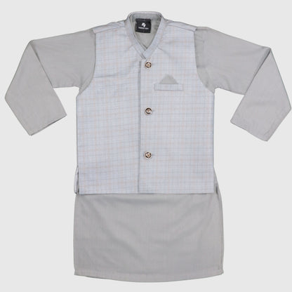 Grey Kurta Pajama with Waistcoat – Kids