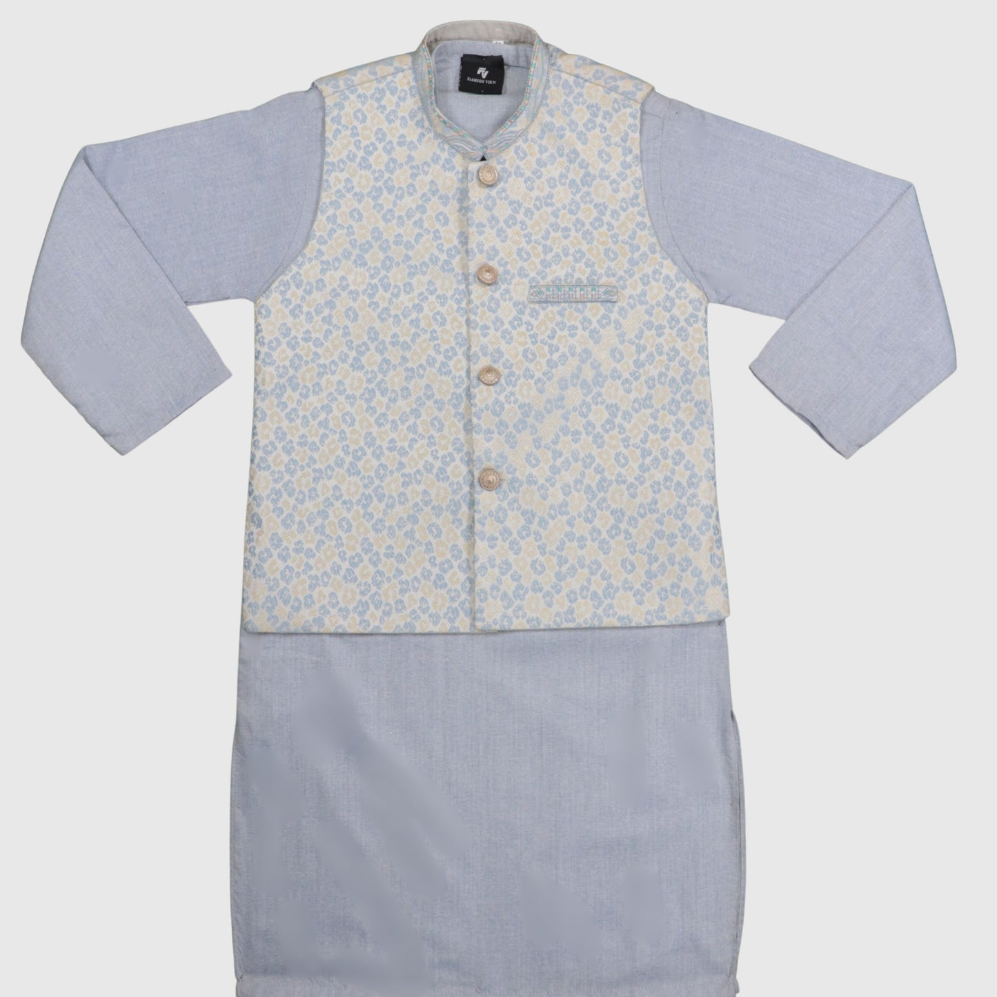 Light Blue Kurta Pajama with Waistcoat – Kids