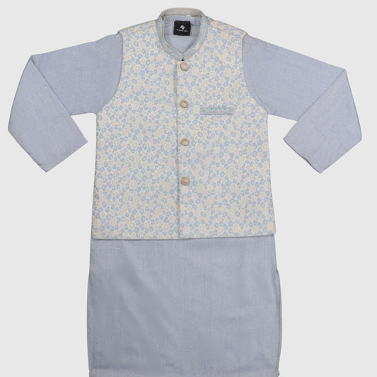 Light Blue Kurta Pajama with Waistcoat – Kids
