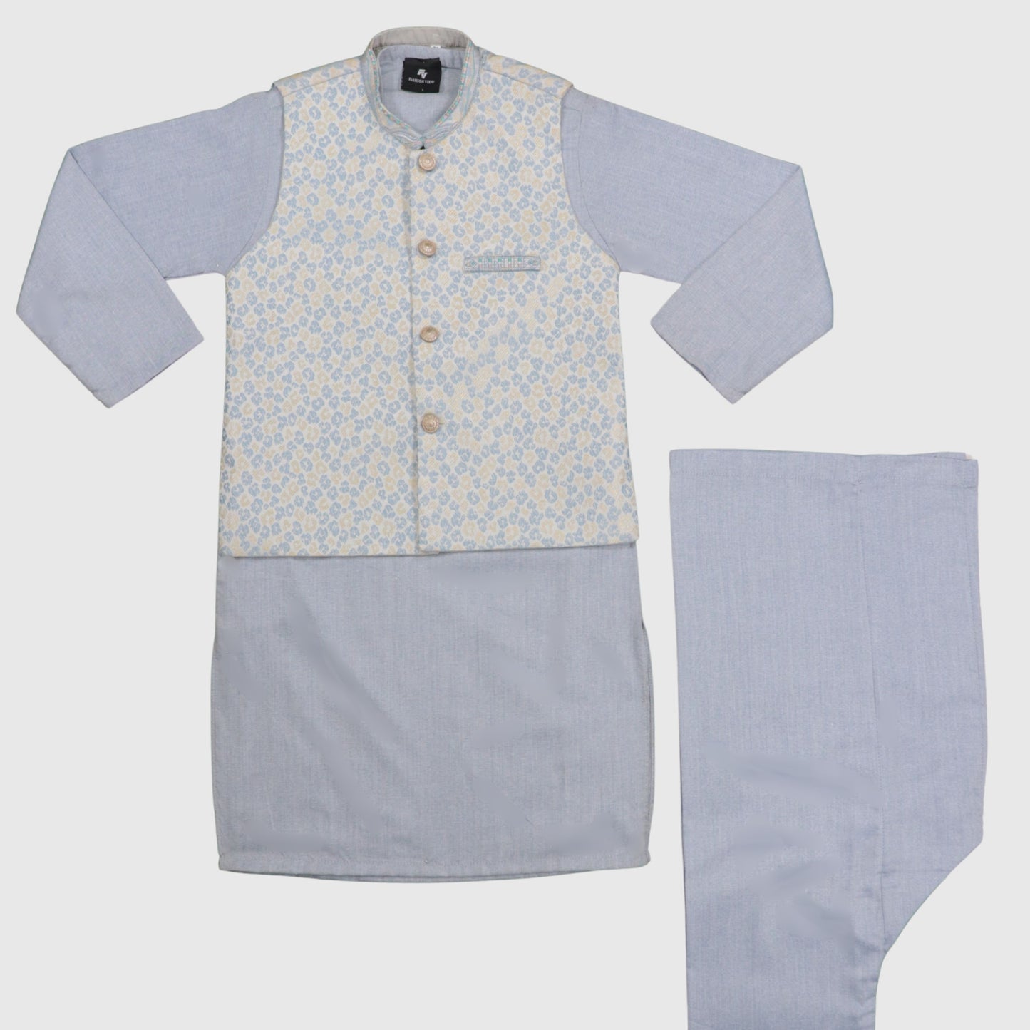 Light Blue Kurta Pajama with Waistcoat – Kids