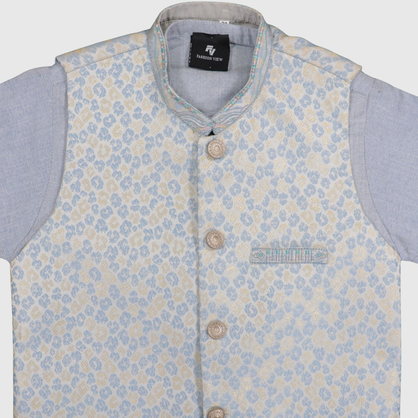 Light Blue Kurta Pajama with Waistcoat – Kids