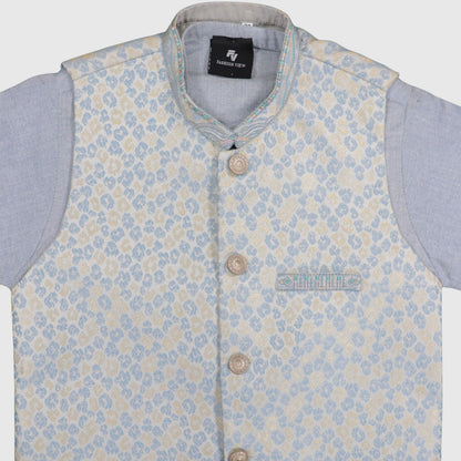 Light Blue Kurta Pajama with Waistcoat – Kids